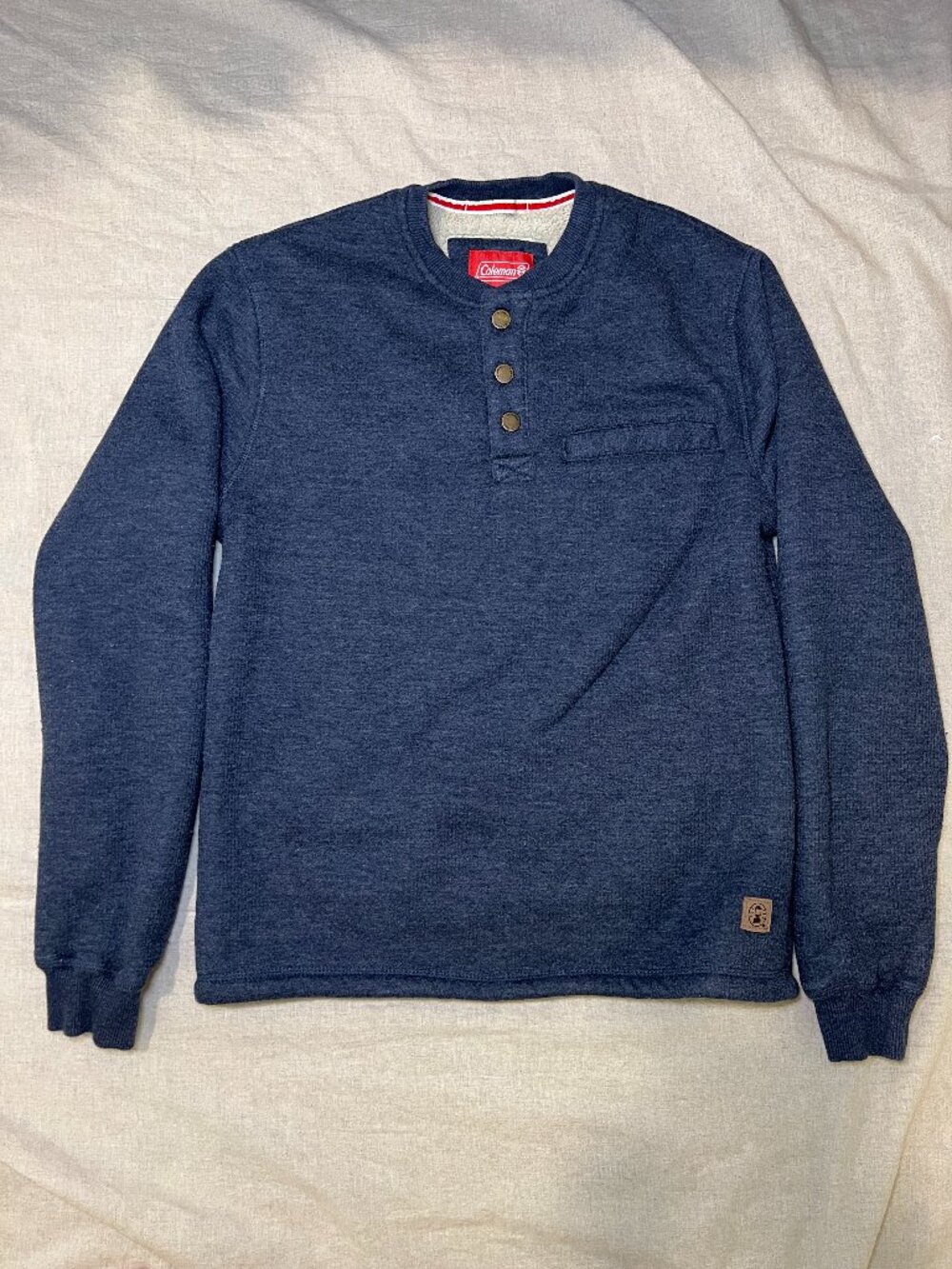 Coleman Mens S Sherpa Lined Waffle Henley Pullover Blue Gorpcore Outdoor Hiking